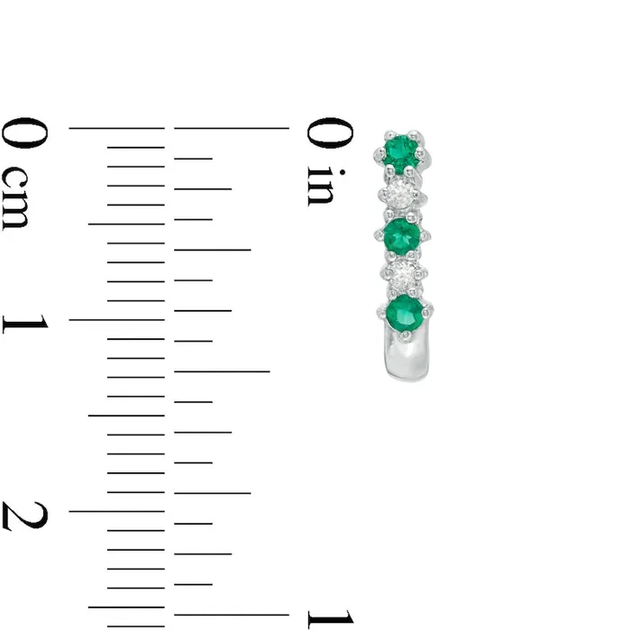 Goldia Earrings Emerald and 005 CT TW Diamond Three Stone Alternating JHoop Earrings in 14K White Gold Goldia Earrings Emerald and 005 CT TW Diamond Three Stone Alternating JHoop Earrings in 14K White Gold
