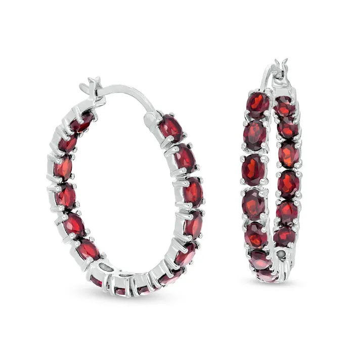 Goldia Earrings Oval Garnet InsideOut Hoop Earrings in Sterling Silver