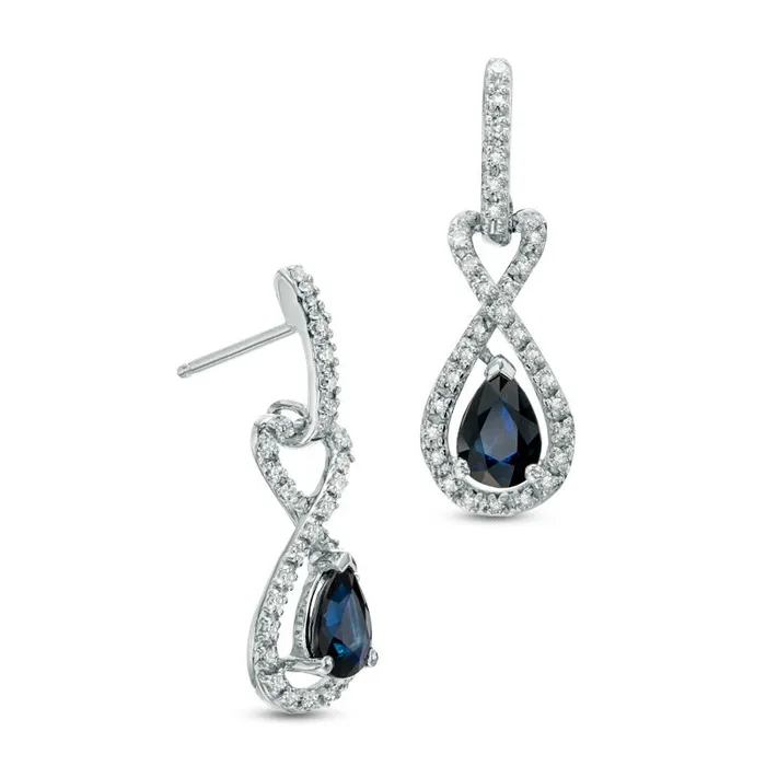 Goldia Earrings PearShaped Blue Sapphire and 017 CT TW Diamond Drop Earrings in 10K White Gold Goldia Earrings PearShaped Blue Sapphire and 017 CT TW Diamond Drop Earrings in 10K White Gold