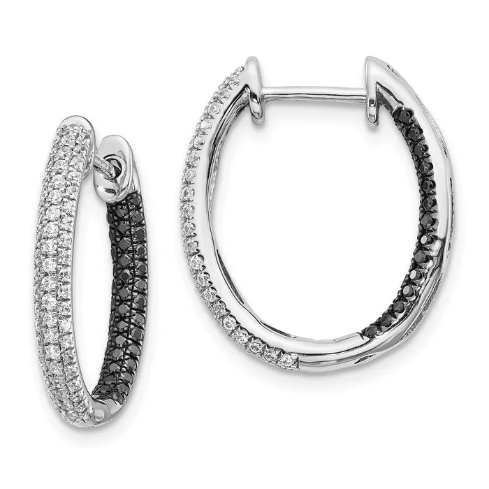 Goldia Earrings Solid 14k White Gold BlacK and Simulated CZ InOut Hoop Earrings Goldia Earrings Solid 14k White Gold BlacK and Simulated CZ InOut Hoop Earrings