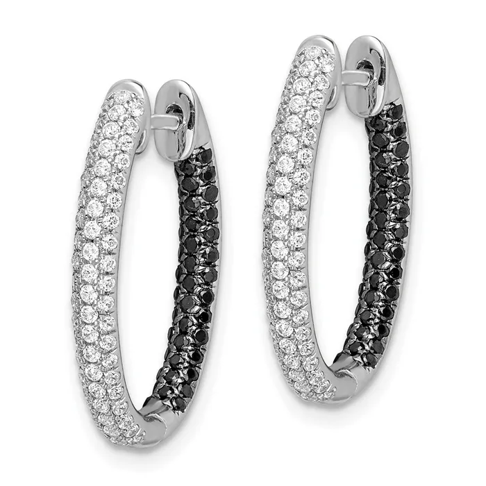 Goldia Earrings Solid 14k White Gold BlacK and Simulated CZ InOut Hoop Earrings