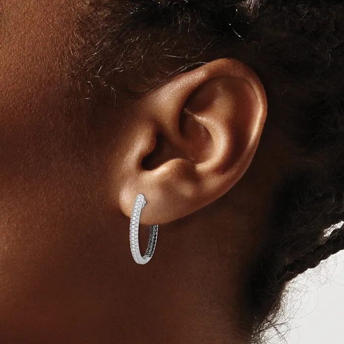 Goldia Earrings Solid 14k White Gold BlacK and Simulated CZ InOut Hoop Earrings