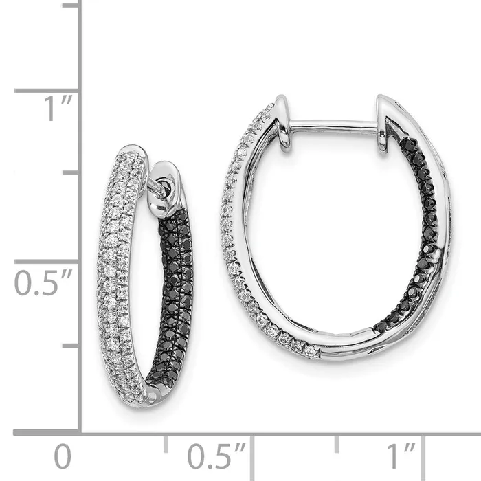 Goldia Earrings Solid 14k White Gold BlacK and Simulated CZ InOut Hoop Earrings