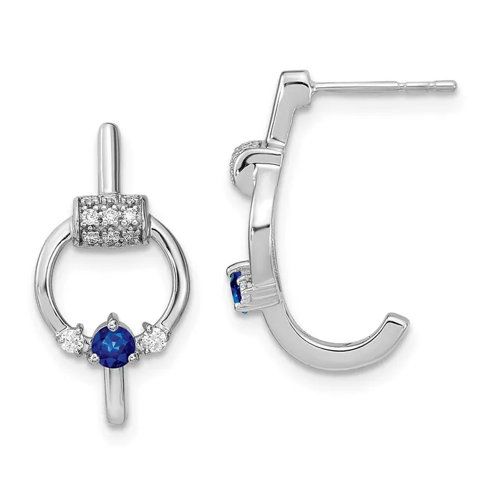 Goldia Earrings Solid 14k White Gold Polished Simulated CZ and Blue Sapphire Circle Jhoop Earrings Goldia Earrings Solid 14k White Gold Polished Simulated CZ and Blue Sapphire Circle Jhoop Earrings