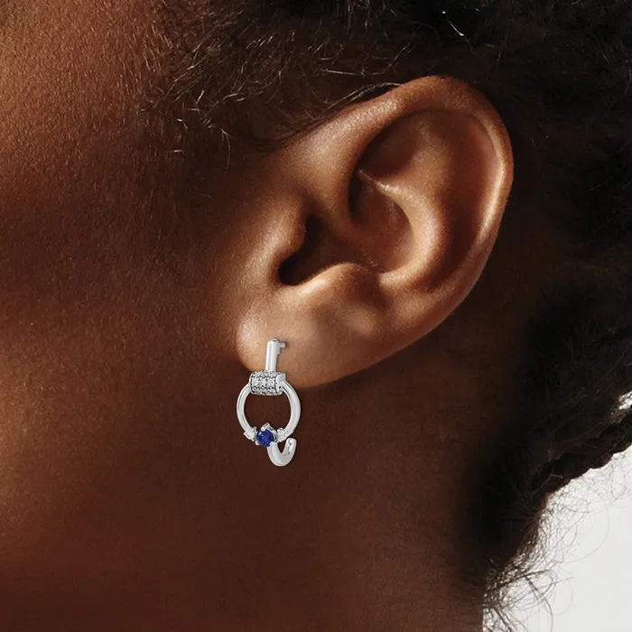 Goldia Earrings Solid 14k White Gold Polished Simulated CZ and Blue Sapphire Circle Jhoop Earrings Goldia Earrings Solid 14k White Gold Polished Simulated CZ and Blue Sapphire Circle Jhoop Earrings