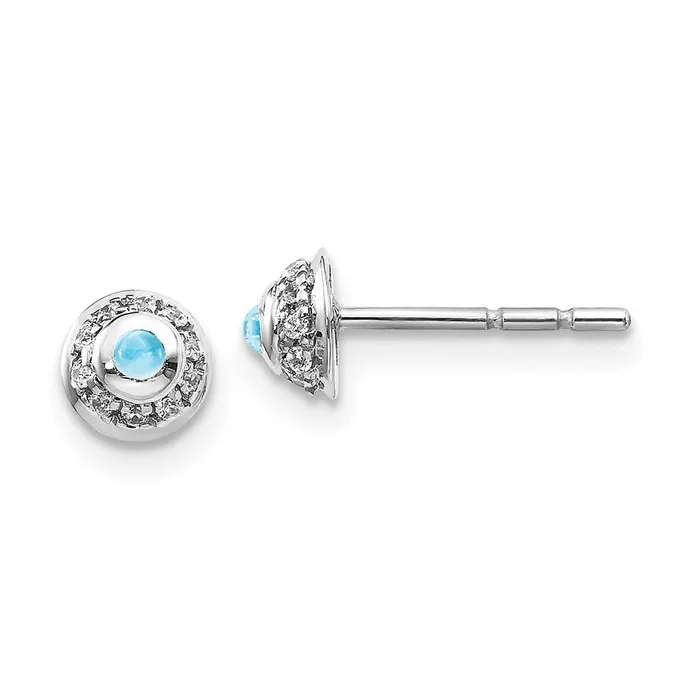 Goldia Earrings Solid 14k White Gold Simulated CZ Cabochon Blue Topaz Earrings Goldia Earrings Solid 14k White Gold Simulated CZ Cabochon Blue Topaz Earrings
