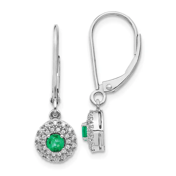 Goldia Earrings Solid 14k White Gold Simulated CZ Halo Emerald LeverbacK Dangle Earrings Goldia Earrings Solid 14k White Gold Simulated CZ Halo Emerald LeverbacK Dangle Earrings