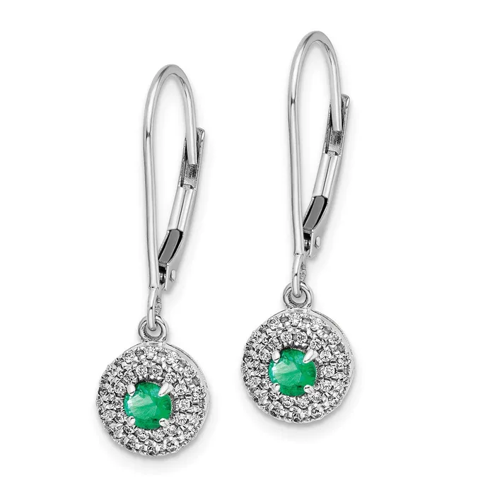 Goldia Earrings Solid 14k White Gold Simulated CZ Halo Emerald LeverbacK Dangle Earrings Goldia Earrings Solid 14k White Gold Simulated CZ Halo Emerald LeverbacK Dangle Earrings