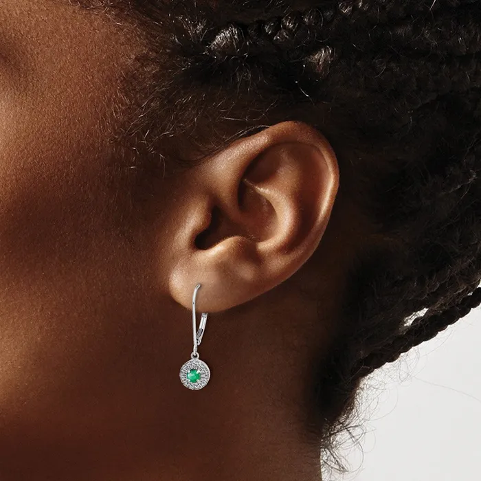 Goldia Earrings Solid 14k White Gold Simulated CZ Halo Emerald LeverbacK Dangle Earrings Goldia Earrings Solid 14k White Gold Simulated CZ Halo Emerald LeverbacK Dangle Earrings