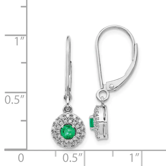 Goldia Earrings Solid 14k White Gold Simulated CZ Halo Emerald LeverbacK Dangle Earrings Goldia Earrings Solid 14k White Gold Simulated CZ Halo Emerald LeverbacK Dangle Earrings