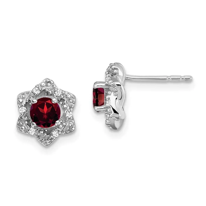 Goldia Earrings Solid 14k White Gold Simulated Garnet and CZ Post Earrings Goldia Earrings Solid 14k White Gold Simulated Garnet and CZ Post Earrings