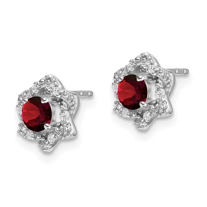 Goldia Earrings Solid 14k White Gold Simulated Garnet and CZ Post Earrings Goldia Earrings Solid 14k White Gold Simulated Garnet and CZ Post Earrings