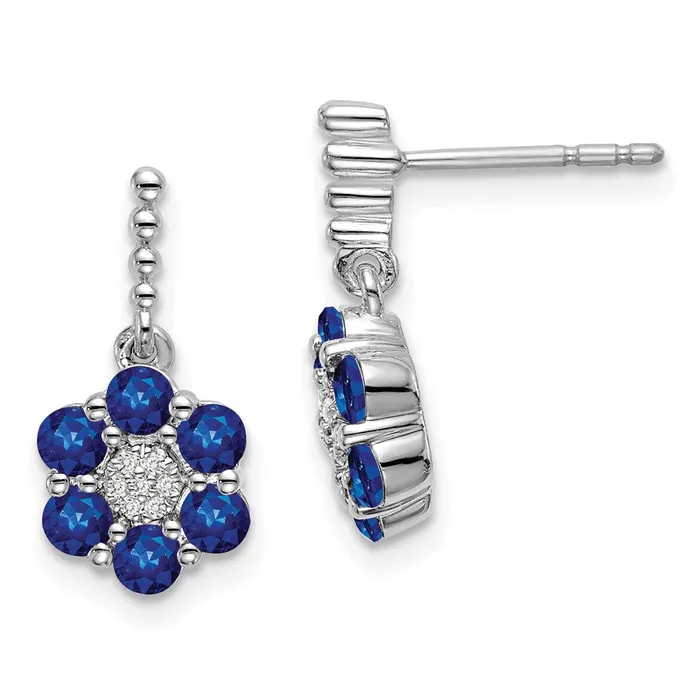 Goldia Earrings Solid 14k White Gold Simulated Sapphire and CZ Earrings