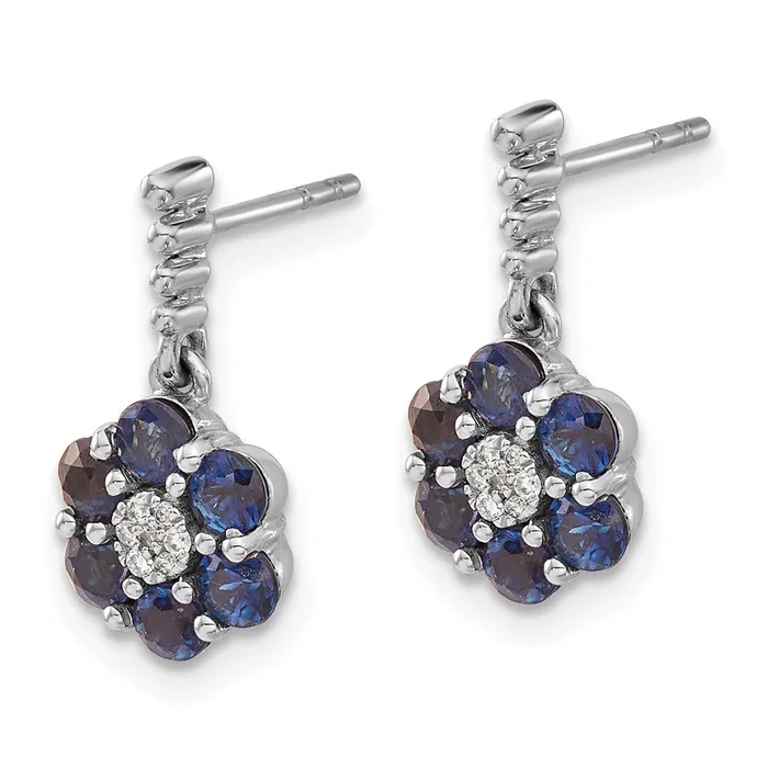 Goldia Earrings Solid 14k White Gold Simulated Sapphire and CZ Earrings