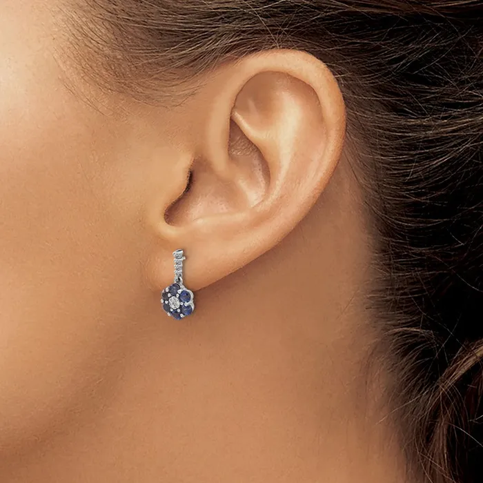 Goldia Earrings Solid 14k White Gold Simulated Sapphire and CZ Earrings