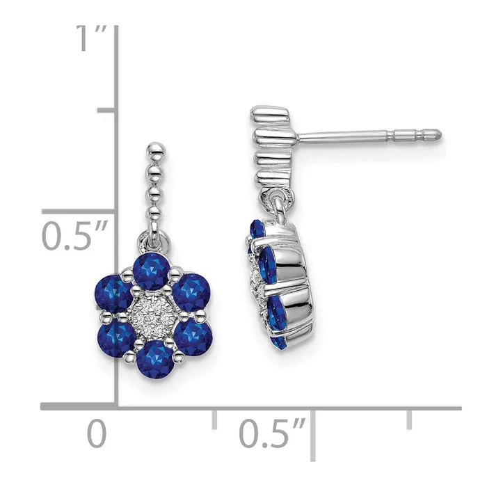 Goldia Earrings Solid 14k White Gold Simulated Sapphire and CZ Earrings