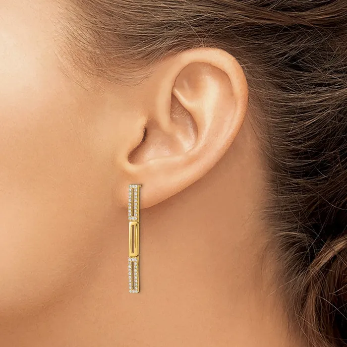 Goldia Earrings Solid 14k Yellow Gold Polished 3 Rectangle LinK Simulated CZ Post Earrings Goldia Earrings Solid 14k Yellow Gold Polished 3 Rectangle LinK Simulated CZ Post Earrings