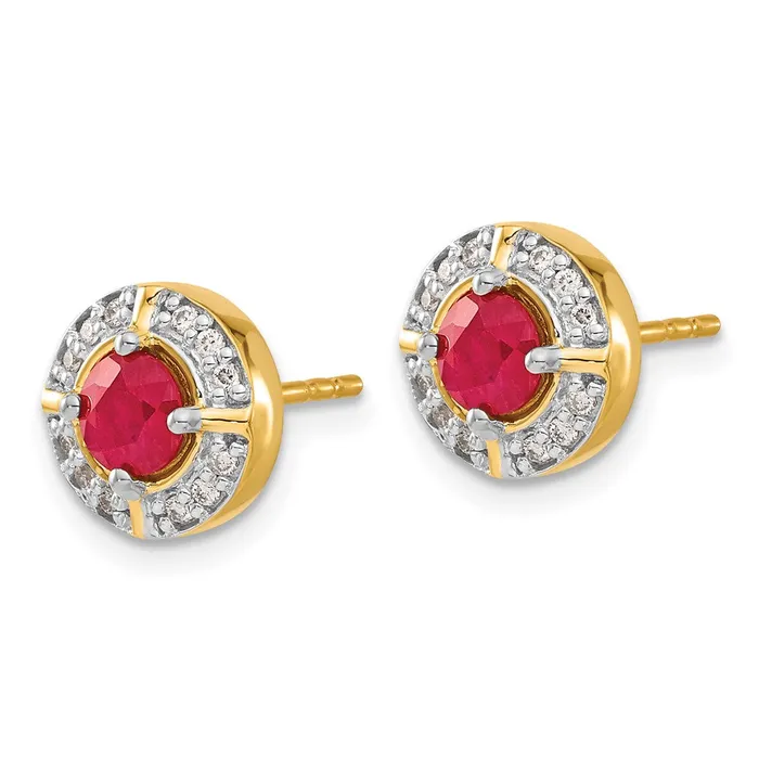Goldia Earrings Solid 14k Yellow Gold Simulated CZ and Ruby Fancy Halo Earrings