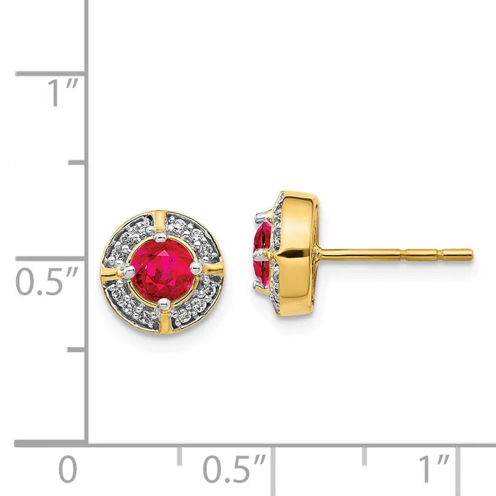 Goldia Earrings Solid 14k Yellow Gold Simulated CZ and Ruby Fancy Halo Earrings