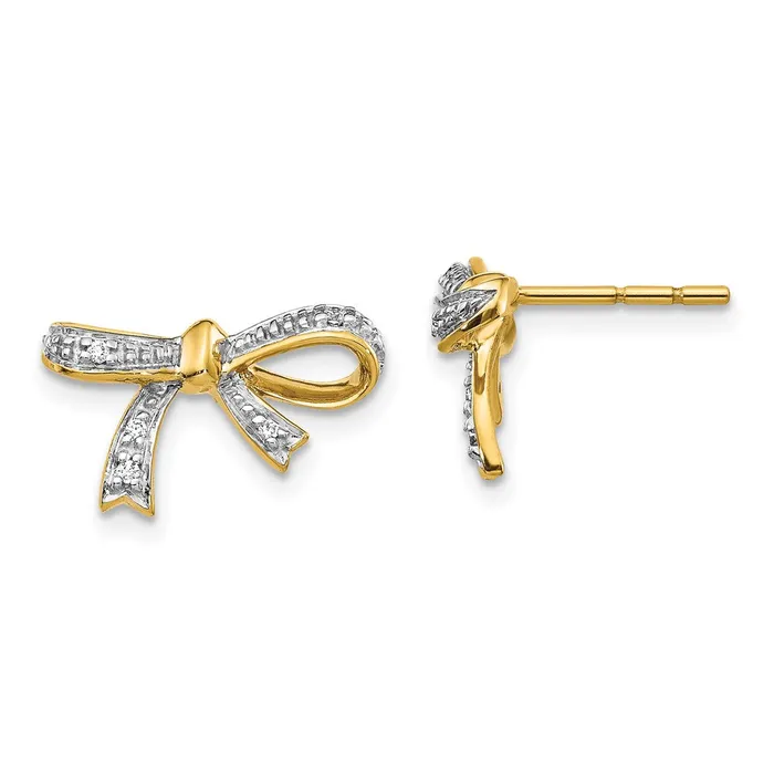 Goldia Earrings Solid 14k Yellow Gold Simulated CZ Bow Post Earrings