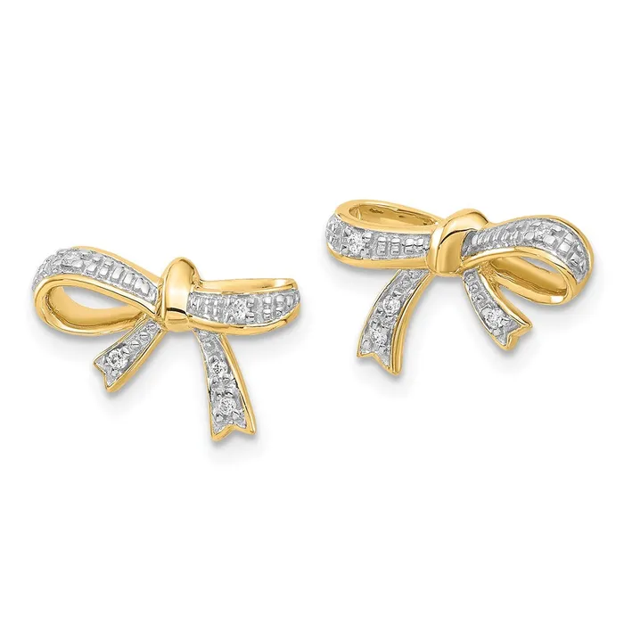Goldia Earrings Solid 14k Yellow Gold Simulated CZ Bow Post Earrings