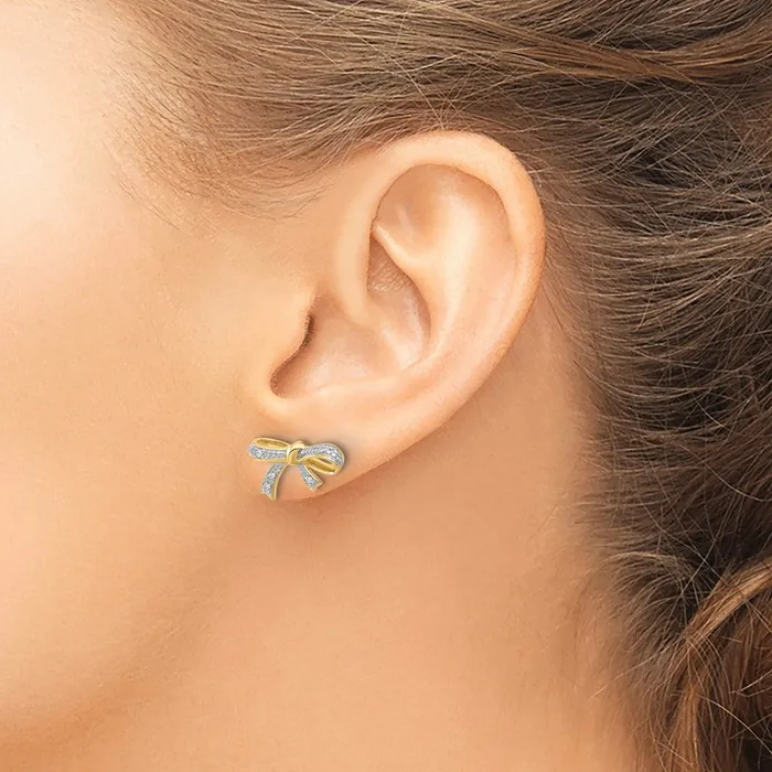 Goldia Earrings Solid 14k Yellow Gold Simulated CZ Bow Post Earrings
