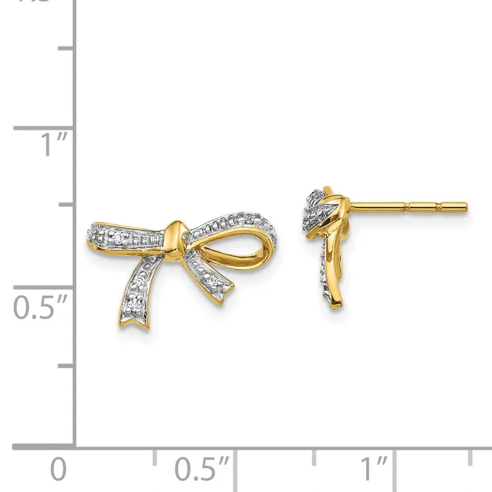 Goldia Earrings Solid 14k Yellow Gold Simulated CZ Bow Post Earrings