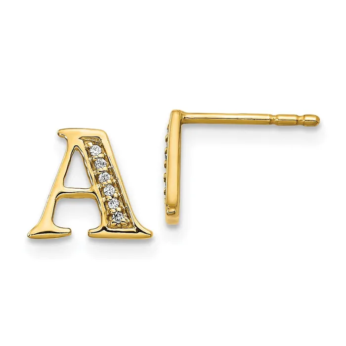 Goldia Earrings Solid 14k Yellow Gold Simulated CZ Initial A Earrings
