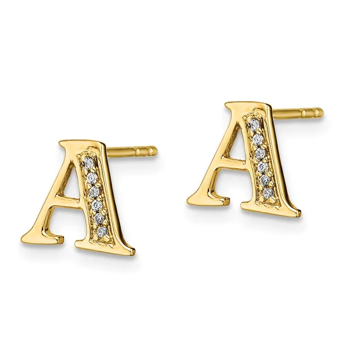 Goldia Earrings Solid 14k Yellow Gold Simulated CZ Initial A Earrings