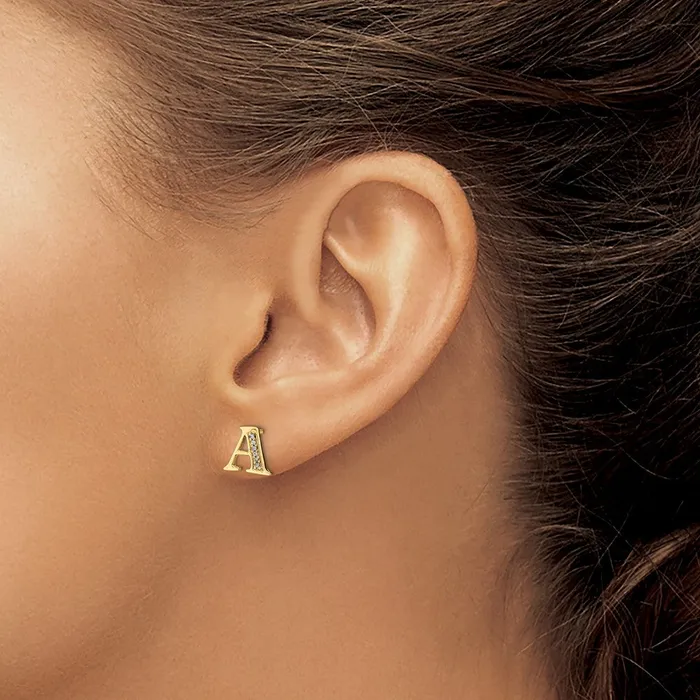 Goldia Earrings Solid 14k Yellow Gold Simulated CZ Initial A Earrings