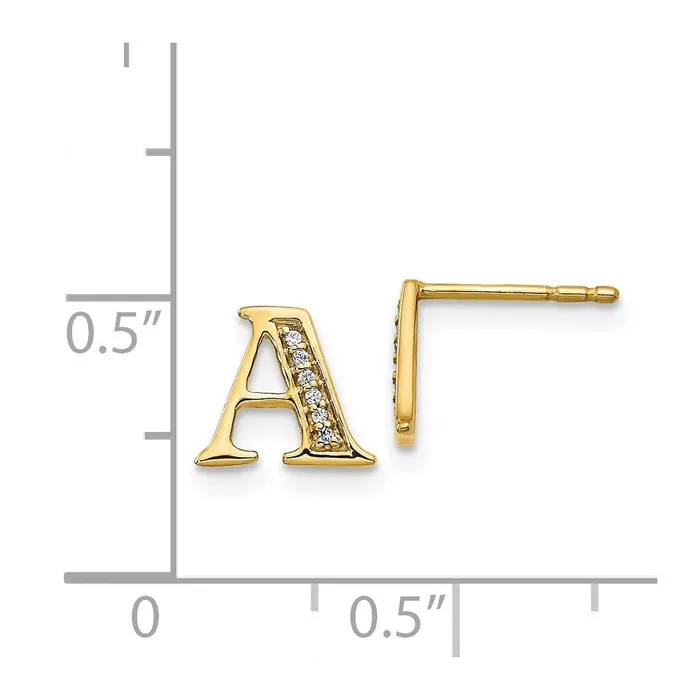 Goldia Earrings Solid 14k Yellow Gold Simulated CZ Initial A Earrings