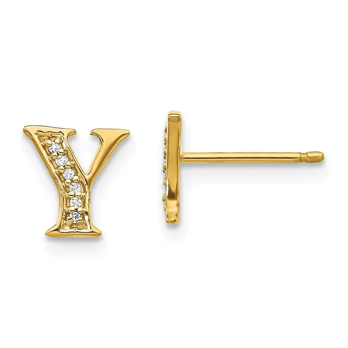 Goldia Earrings Solid 14k Yellow Gold Simulated CZ Initial Y Earrings