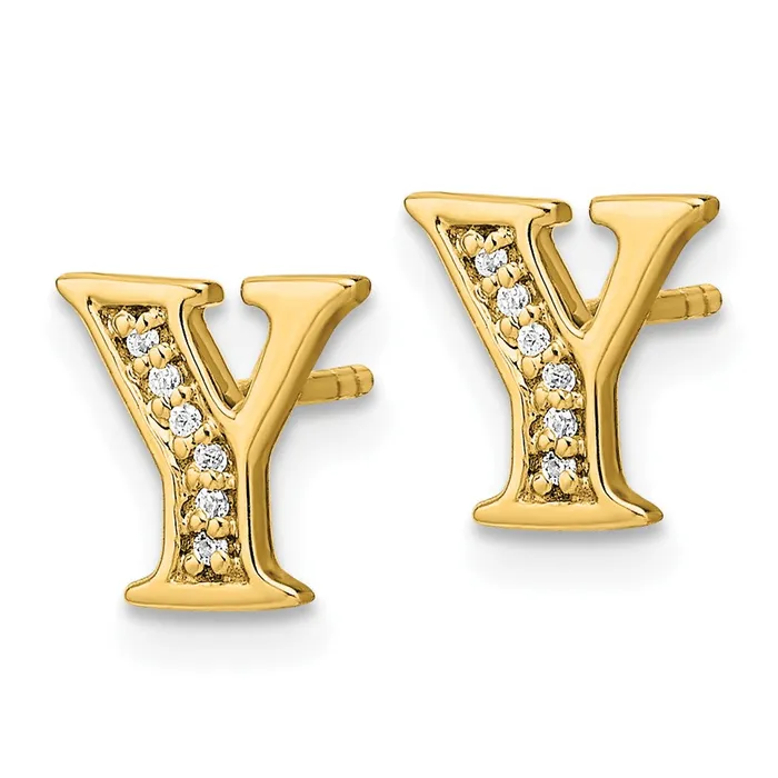 Goldia Earrings Solid 14k Yellow Gold Simulated CZ Initial Y Earrings