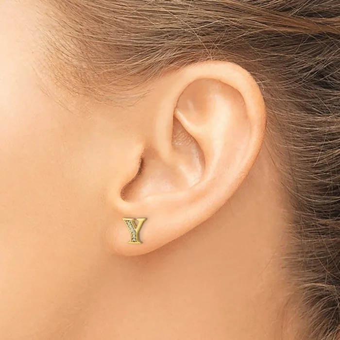 Goldia Earrings Solid 14k Yellow Gold Simulated CZ Initial Y Earrings