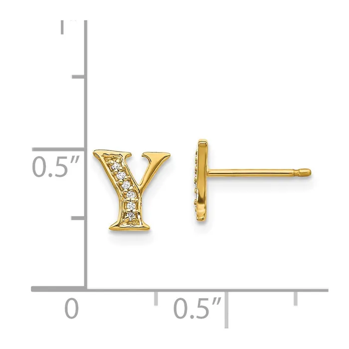 Goldia Earrings Solid 14k Yellow Gold Simulated CZ Initial Y Earrings