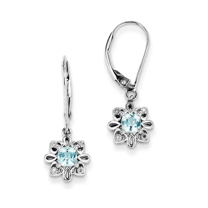 Goldia Earrings Sterling Silver Light Blue Topaz Diamond Earrings