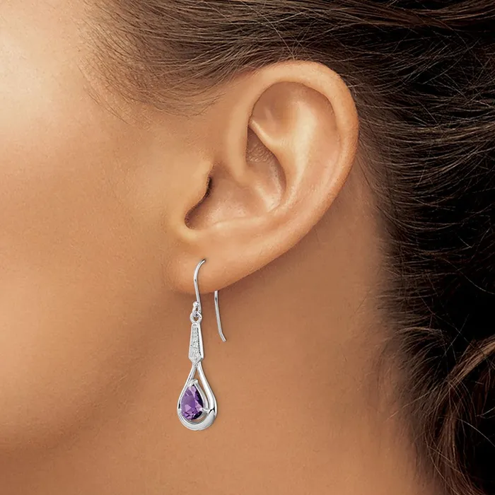 Goldia Earrings Sterling Silver Rhodiumplated CZ and Amethyst Dangle Earrings