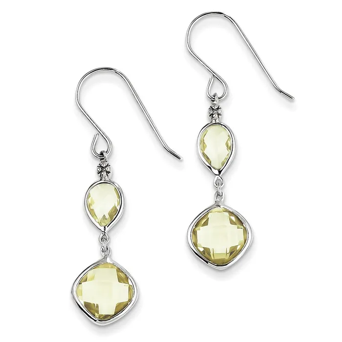 Goldia Earrings Sterling Silver Rhodium Plated Dia Lemon Quartz Dangle Earrings Goldia Earrings Sterling Silver Rhodium Plated Dia Lemon Quartz Dangle Earrings