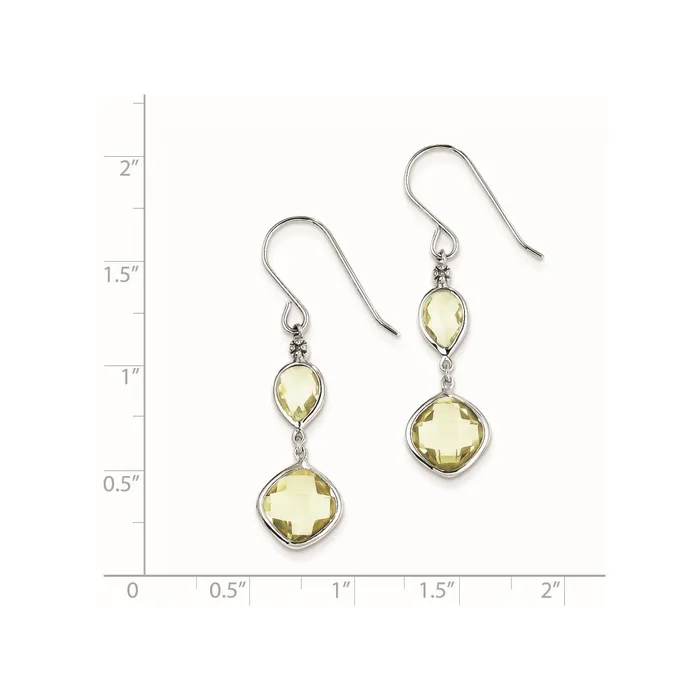 Goldia Earrings Sterling Silver Rhodium Plated Dia Lemon Quartz Dangle Earrings