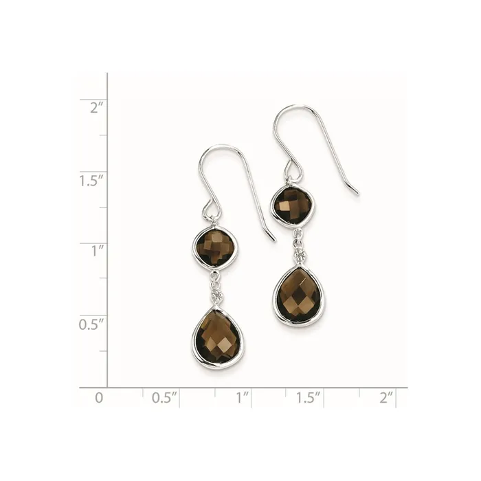 Goldia Earrings Sterling Silver Rhodiumplated Diamond Smoky Quartz Earrings