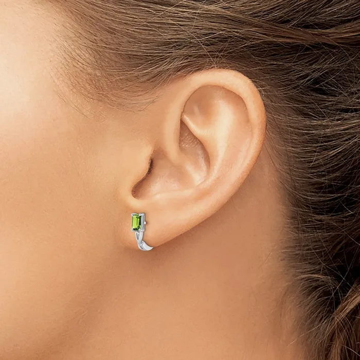 Goldia Earrings Sterling Silver Rhodium Plated Peridot Hinged Hoop Earrings