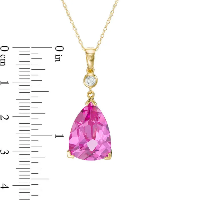 Goldia Earrings TrillionCut LabCreated Pink Sapphire and Diamond Accent Drop Pendant in 10K Yellow Gold Goldia Earrings TrillionCut LabCreated Pink Sapphire and Diamond Accent Drop Pendant in 10K Yellow Gold