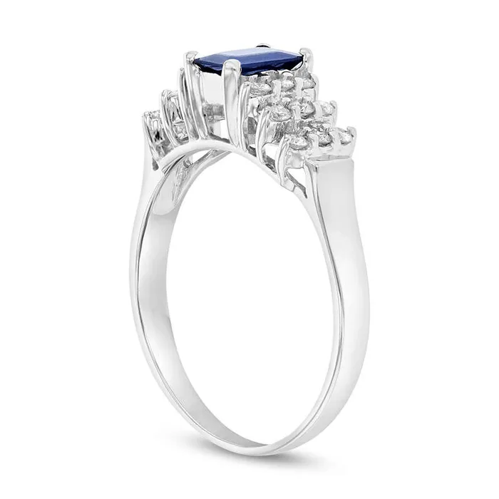 Goldia EmeraldCut Blue Sapphire and 025 CT TW Natural Diamond Triple Row Collar Ring in Solid 14K White Gold Rings Goldia EmeraldCut Blue Sapphire and 025 CT TW Natural Diamond Triple Row Collar Ring in Solid 14K White Gold Rings