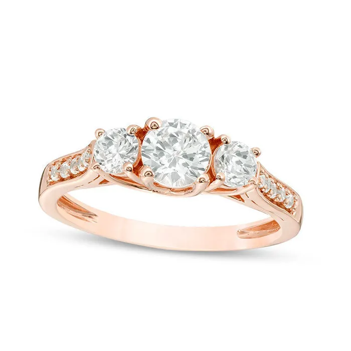 Goldia LabCreated White Sapphire Three Stone Ring in Sterling Silver with Solid 14K Rose Gold Plate Rings Goldia LabCreated White Sapphire Three Stone Ring in Sterling Silver with Solid 14K Rose Gold Plate Rings