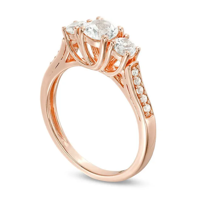 Goldia LabCreated White Sapphire Three Stone Ring in Sterling Silver with Solid 14K Rose Gold Plate Rings Goldia LabCreated White Sapphire Three Stone Ring in Sterling Silver with Solid 14K Rose Gold Plate Rings