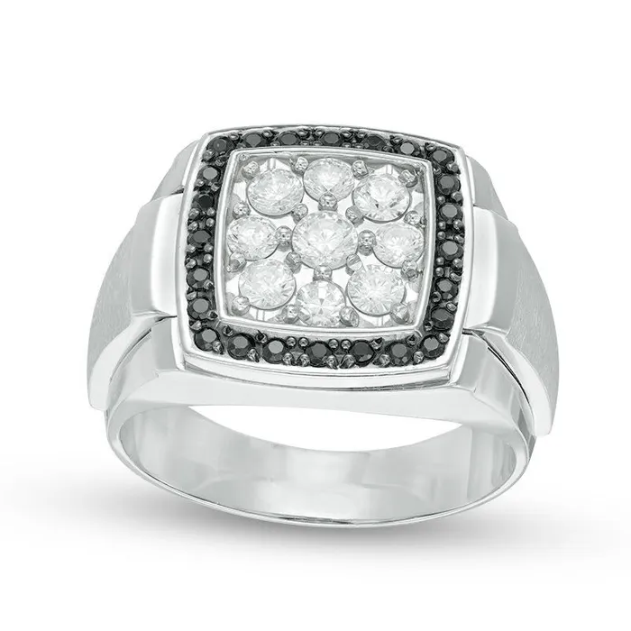 Goldia Mens 10 CT TW Enhanced Black and White Natural Diamond Double Cushion Frame Signet Ring in Solid 10K White Gold Rings Goldia Mens 10 CT TW Enhanced Black and White Natural Diamond Double Cushion Frame Signet Ring in Solid 10K White Gold Rings