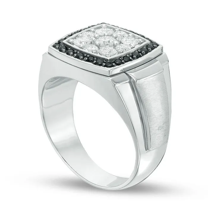Goldia Mens 10 CT TW Enhanced Black and White Natural Diamond Double Cushion Frame Signet Ring in Solid 10K White Gold Rings Goldia Mens 10 CT TW Enhanced Black and White Natural Diamond Double Cushion Frame Signet Ring in Solid 10K White Gold Rings