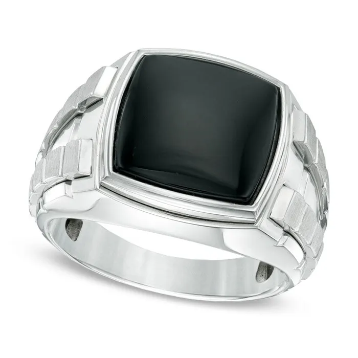 Goldia Mens 130mm SquareCut Onyx Ring in Sterling Silver Rings