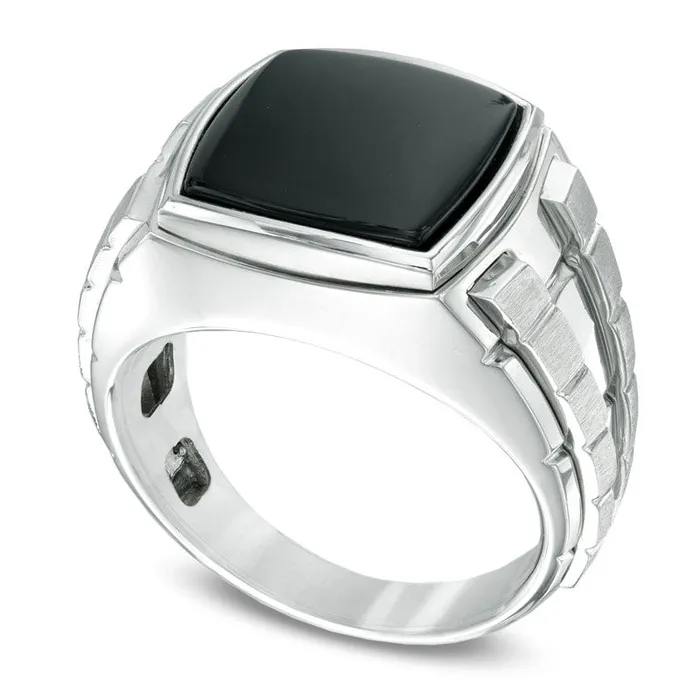 Goldia Mens 130mm SquareCut Onyx Ring in Sterling Silver Rings Goldia Mens 130mm SquareCut Onyx Ring in Sterling Silver Rings