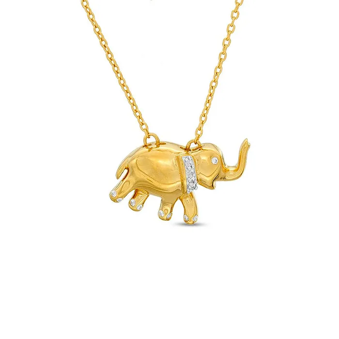Goldia Natural Diamond Accent Elephant Pendant in Sterling Silver with 14K Gold Plate Necklaces Goldia Natural Diamond Accent Elephant Pendant in Sterling Silver with 14K Gold Plate Necklaces